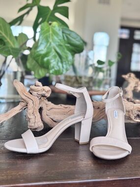 Alex Marie Beige Ankle-Strap Block Heel Sandals